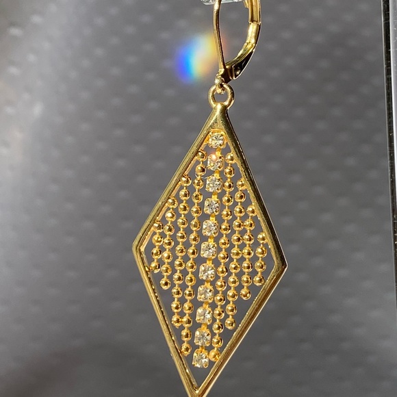 Joan Rivers Vintage Geometry Rhinestone Fringe Leverback Earrings - Picture 13 of 15